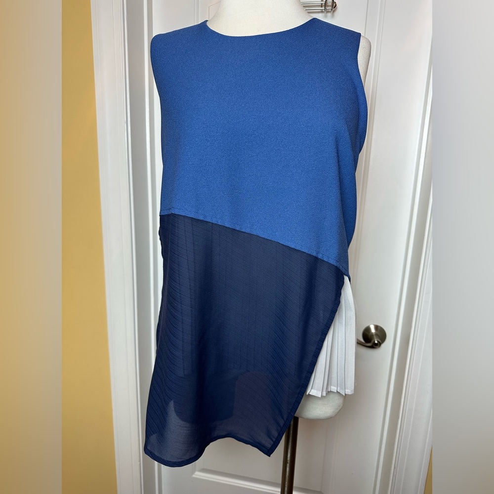 Rococo Tank Blouse Blue Color Block Tiered Pleated Small *Stunner*
